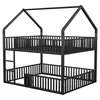 A black metal bunk bed with a house-shaped frame and railings. Produktbild-Vorschau