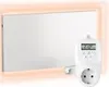 A white infrared heater panel with a white thermostat and plug attachment. Anteprima dell’immagine prodotto