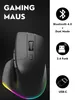 A gaming mouse with RGB lighting is shown against a dark background, with feature callouts on the right. Produktbild-Vorschau