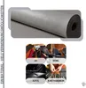 A roll of gray faux leather material is shown, with smaller images below illustrating its various applications: DIY, furniture, car interiors, and handicrafts. Produktbild-Vorschau