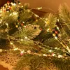 A close-up shot of a string of LED lights with colorful beads intertwined with pine branches. Produktbild-Vorschau