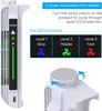 A close-up view of a white console cooler with LED indicators and a rotary switch, accompanied by marketing text and diagrams explaining its features. Produktbild-Vorschau