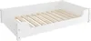 A white dog bed with a wooden slatted base, shown from a diagonal angle against a white background. Produktbild-Vorschau