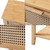 Collage of close-up shots of a bamboo nightstand, highlighting its texture, cane detailing, and drawer pull. Produktbild-Vorschau
