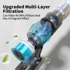 Close-up of a vacuum cleaner's filtration system with animated airflow and leaves. Anteprima dell’immagine prodotto
