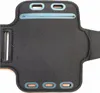 A black sport armband with blue accents, shown flat against a white background. Náhled obrázku produktu