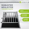 A dog crate with descriptive text and a brand logo. Produktbild-Vorschau