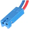 A close-up of a blue electrical connector with red and blue wires. Podgląd zdjęcia produktu