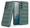 Two green phone cases are shown, one in the foreground and one slightly behind and to the left, with a smartphone visible between them. Produktbild-Vorschau