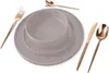 A set of taupe plates and rose gold cutlery arranged on a white background. Náhled obrázku produktu