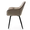 A side view of a modern upholstered chair with dark legs against a white background. Produktbild-Vorschau