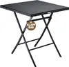 A black folding table with a woven top, shown against a white background. Produktbild-Vorschau