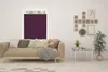A living room scene with a sofa, a window with purple blinds, and decorative wall art. Produktbild-Vorschau
