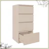 A tall, narrow beige dresser with four drawers, one of which is partially open, is shown against a white background. Decorative floral elements are present in the upper right and lower left corners. Produktbild-Vorschau