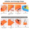 Collage of images showing the inflation and storage steps of an inflatable lounger. Produktbild-Vorschau