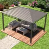 A gazebo with outdoor furniture set up on a wooden deck in a garden. Produktbild-Vorschau