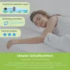 A woman sleeping on a bed with marketing graphics on the left side. Anteprima dell’immagine prodotto