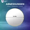 A round mirror with a gold frame is shown against a gradient background of blue and purple. Text indicates the mirror's size. Produktbild-Vorschau