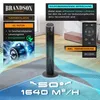 A tower fan displayed with marketing information and features. Voir les images du produit