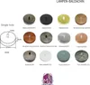 A collage of different colored lamp canopies (baldachins) with a size diagram and product codes. Produktbild-Vorschau