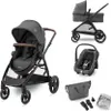 A collage of a baby stroller system with multiple components. Produktbild-Vorschau