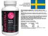 A product shot of a bottle of dietary supplement next to its informational packaging, with a Swedish flag in the background. Náhled obrázku produktu