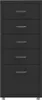 A tall, narrow black filing cabinet with five drawers and silver handles, shown from the front on a light gray background. The cabinet has small wheels at the bottom. Náhled obrázku produktu