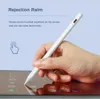 A hand holding a white stylus pen over a tablet screen, with text describing the product's features. Produktbild-Vorschau