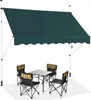 A green awning is set up over a portable table and four chairs, suggesting an outdoor recreational or camping setup. Náhled obrázku produktu