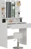 A white vanity table with a mirror and LED lights, along with a stool. Náhľad obrázku produktu