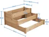 A 3-tiered wooden raised garden bed with dimensions indicated by measurement lines and text. Produktbild-Vorschau