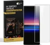 A product box for a screen protector is shown next to a smartphone and the screen protector itself. Produktbild-Vorschau