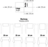 Diagrams illustrating how to measure the overhang of a tablecloth on a table, with examples of different overhang lengths. Produktbild-Vorschau