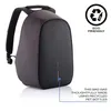 A dark gray backpack is shown against a white background, with marketing text and an eco-friendly icon. Produktbild-Vorschau