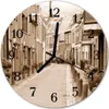Glasuhr Wanduhr Küchenuhr Echt-Glas 30fi cm Gasse sepia Produktbild-Vorschau 1