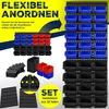 A collage of storage bins and related accessories, with marketing text and graphics. Produktbild-Vorschau