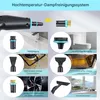 Collage of images showing a high-temperature steam cleaning system and its various attachments being used for different cleaning tasks. Produktbild-Vorschau
