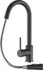 A black kitchen faucet with a pull-out spray hose against a white background. Náhled obrázku produktu