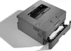 A black Brother laser printer is shown from a high angle with its paper output tray open and paper inside. Produktbild-Vorschau