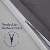 Close-up of a gray fabric with a zipper, with text and an icon indicating a hidden zipper. Produktbild-Vorschau