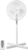 A white stand fan with a remote control on a white background. Produktbild-Vorschau