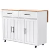 A white kitchen cart with a wooden countertop and drop-leaf extension, shown against a white background. Náhled obrázku produktu