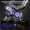 Close-up of a vacuum cleaner motor with comparison graphs below. Produktbild-Vorschau