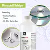 A bottle of cleaning solution is shown with images of CDs and grooming tools, suggesting its use. Produktbild-Vorschau