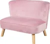 A pink velvet children's sofa with wooden legs, shown from the front. Voir les images du produit