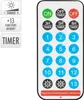 A remote control for a string of lights, showing various functions and timer settings. Produktbild-Vorschau