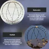 Collage of two images showing a decorative sphere light, one with text overlays. Produktbild-Vorschau