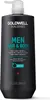 A black bottle of Goldwell Dualsenses Men Hair & Body Shampoo with a white pump dispenser. Produktbild-Vorschau