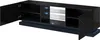 A black, high-gloss TV cabinet with open doors and LED lighting. Produktbild-Vorschau