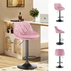 A collage of pink velvet bar stools in different views, with one stool shown in a kitchen/bar setting. Voir les images du produit